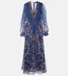 Etro Draped Floral-print Silk-crepon Maxi Dress In Print On Blue Base