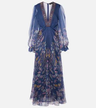Etro Draped Floral-print Silk-crepon Maxi Dress In Multi