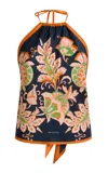 Etro Printed Silk Halter Scarf Top In Multi