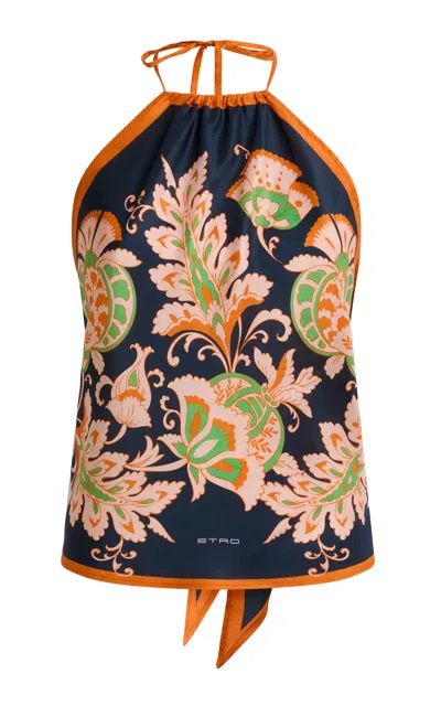 Etro Printed Silk Halter Scarf Top In Multi