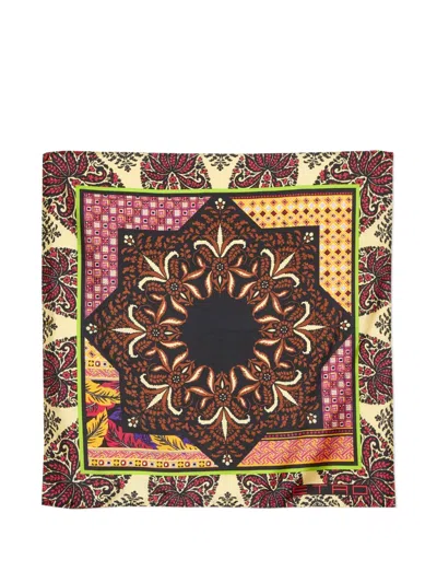 Pre-owned Etro Printed Silk Handkerchief In Brown