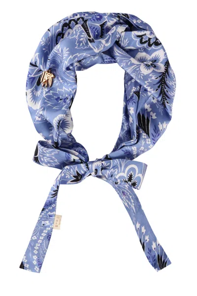 Etro Printed Silk Headband In Light Blue