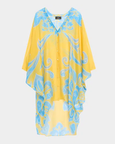 Etro Printed Silk High-low Coverup In Yellow