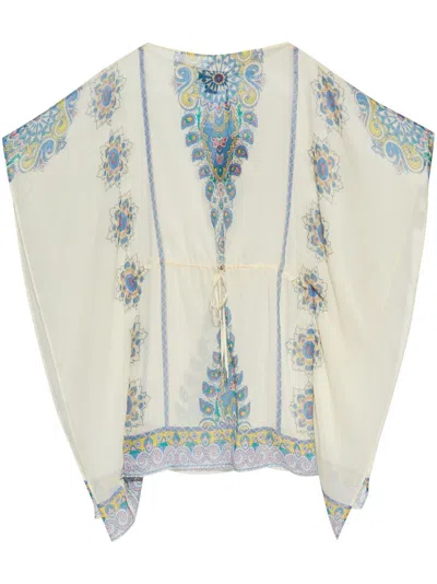 Etro Printed Silk Caftan Drawstring Waist In Multi