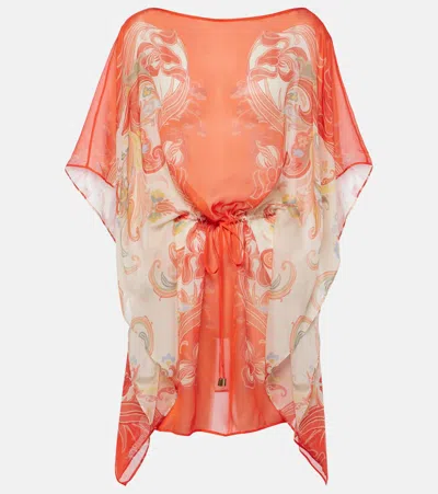 Etro Paisley-print Silk Kaftan Dress In Pink