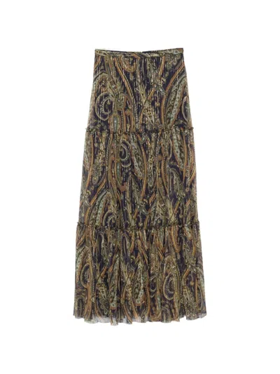 Etro Printed Silk Long Skirt In Multi