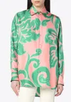 Etro Pink Silk Shirt With Green Print Women In Multicolor