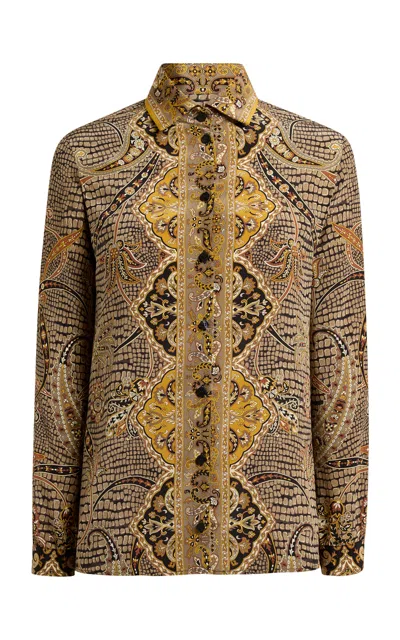 Etro Printed Silk Mini Shirt In Neutral