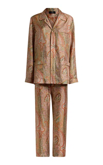 Etro Printed Silk Pajama Pants In Brown