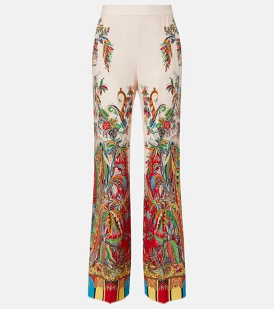 Etro Paisley-print Silk High-waisted Trousers In Multi