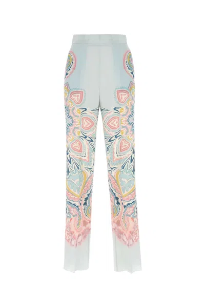 Etro Woman Pants Sky Blue Size 8 Silk