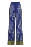 Etro High-rise Bandana Border-print Wide-leg Silk Pull-on Pants In Blue