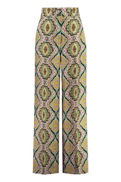Etro Printed Silk Pants In Multicolor