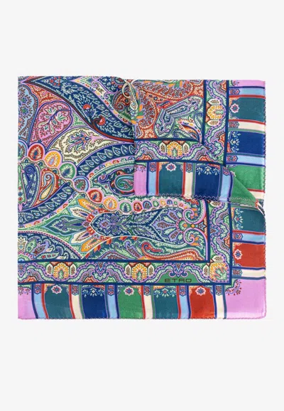Etro Printed Silk Pocket Scarf In Blue