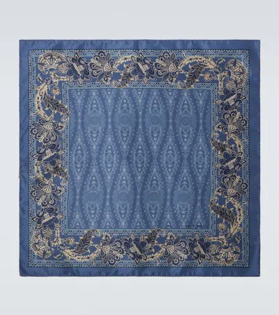 Etro Printed Silk Pocket Square In Blue