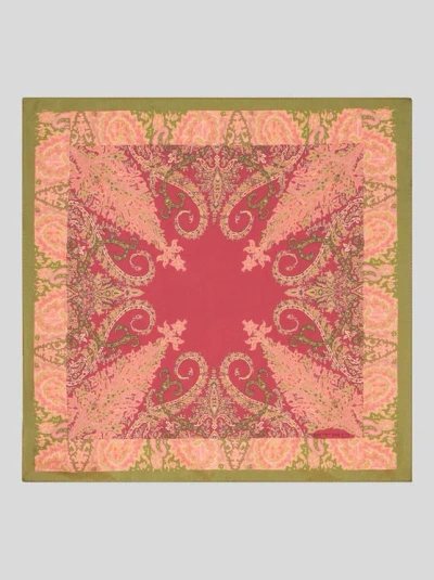 Etro Abstract-print Silk Pocket Square In Burgundy