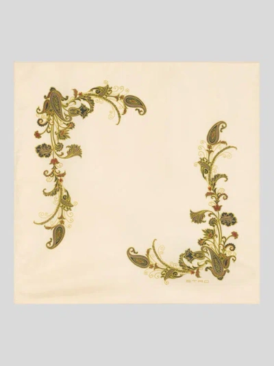 Etro , Printed Silk Pocket Square, Man, Beige In Sand