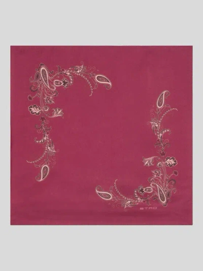 Etro , Printed Silk Pocket Square, Man, Purple