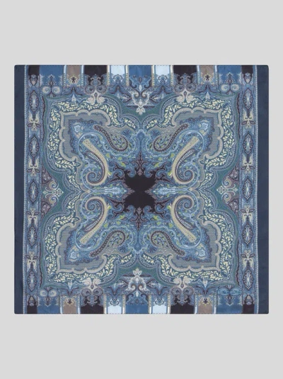 Etro Abstract-print Silk Pocket Square In Navy Blue