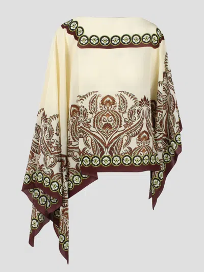 Etro Printed Silk Poncho In Multicolor