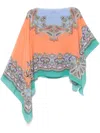 Etro Printed Silk Poncho Blouse In Green