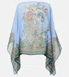 Etro Blue Cape With All-over Paisley Print In Silk Woman In Blue