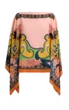 Etro Printed Silk Poncho Top In Multi