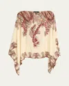 Etro Printed Silk Poncho In Multi
