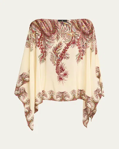 Etro Printed Silk Poncho In White