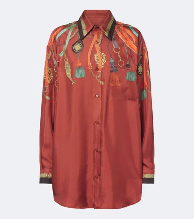 Etro Printed Silk Satin Shirt In Orange