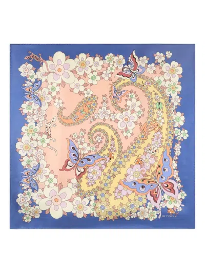 Etro Printed Silk Scarf In Blue