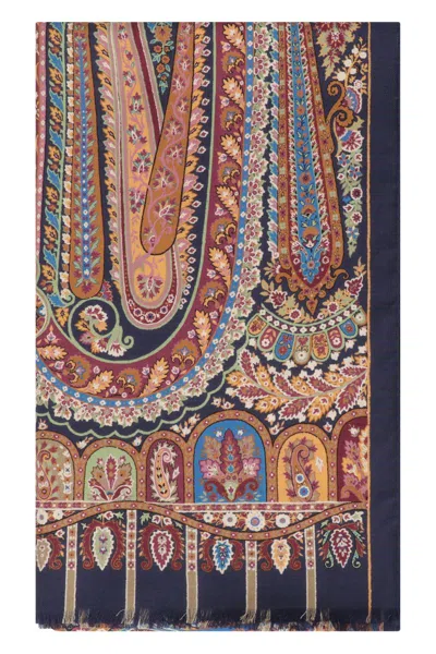 Etro Paisley Pattern Silk Scarf With Fringed Edges In Multi