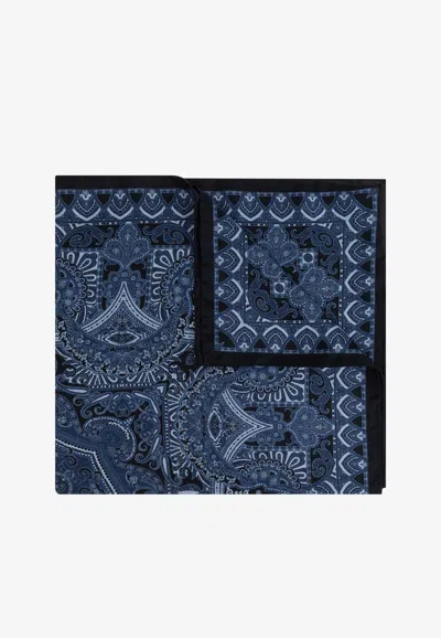 Etro Paisley Silk Scarf In Navy