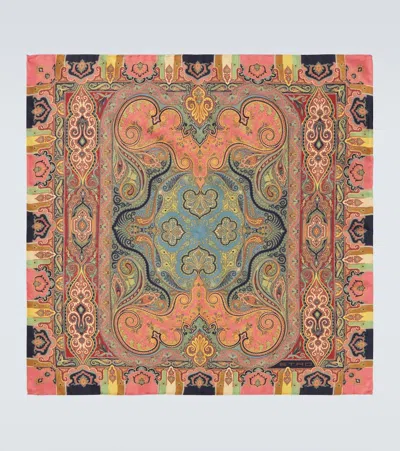 Etro Printed Silk Scarf In Orange