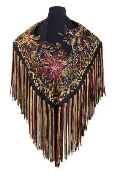 Etro Printed Silk Scarf With Decorative Fringes In Multicolor