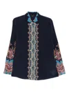 Etro Silk Shirt With Paisley Print And Collar In Blue