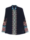 Etro Silk Shirt With Paisley Print And Collar In Blue