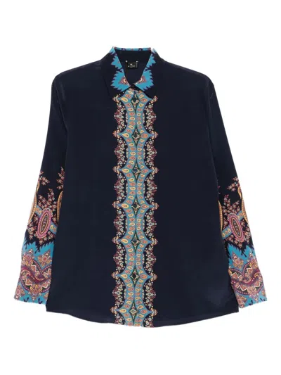 Etro Paisley-print Silk Shirt In Blue