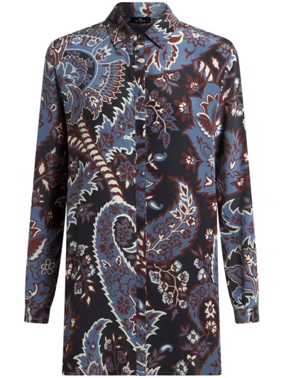 Etro , Printed Silk Shirt, Woman, Black, Size 40