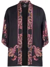 Etro , Silk Twill Kesa With Placed Print, Woman, Black, Size L In Black