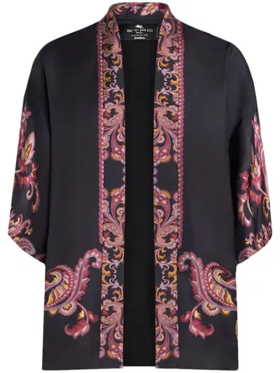 Etro , Silk Twill Kesa With Placed Print, Woman, Black, Size L