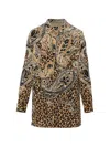 Etro Multicolor Shirt With Classic Collar And All-over Floral Animalier Silk In Brown