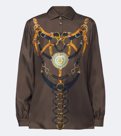 Etro Printed Silk Shirt In Brown