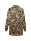 Etro Multicolor Shirt With Classic Collar And All-over Floral Animalier Silk In Brown