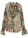 Etro Green Ruffled-detail Crepon Shirt In Green