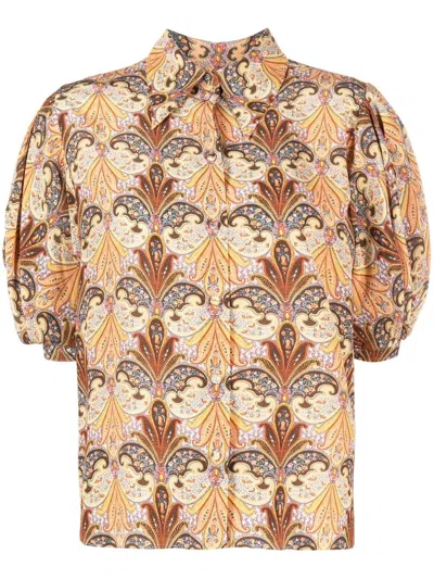 Etro Printed Silk Shirt In Grey