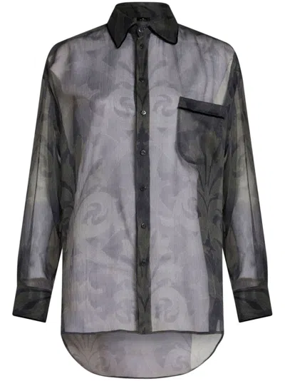 Etro Printed Silk Shirt In Grey