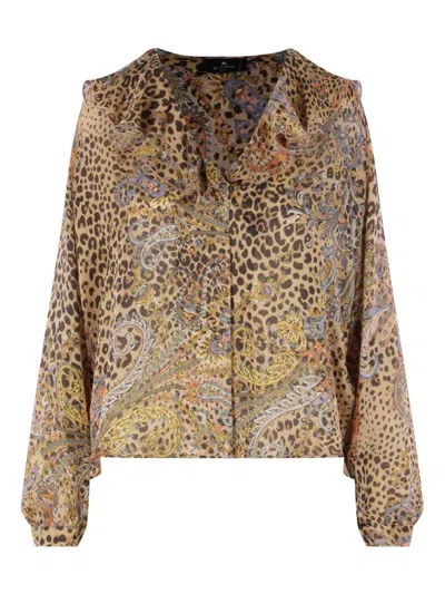 Etro Printed Silk Shirt In Animal Print