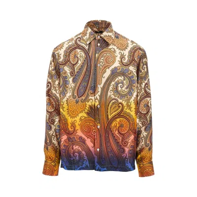 Etro Silk Twill Shirt With Placed Degrade Paisley-print In Animal Print