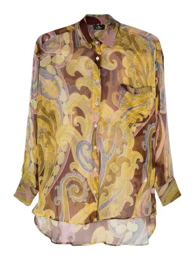 Etro Printed Silk-crepon Shirt In Brown